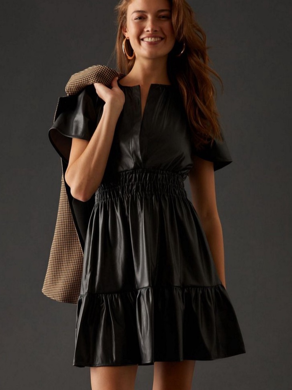 Anthropologie somerset black vegan leather mini dress MP Medium Petite